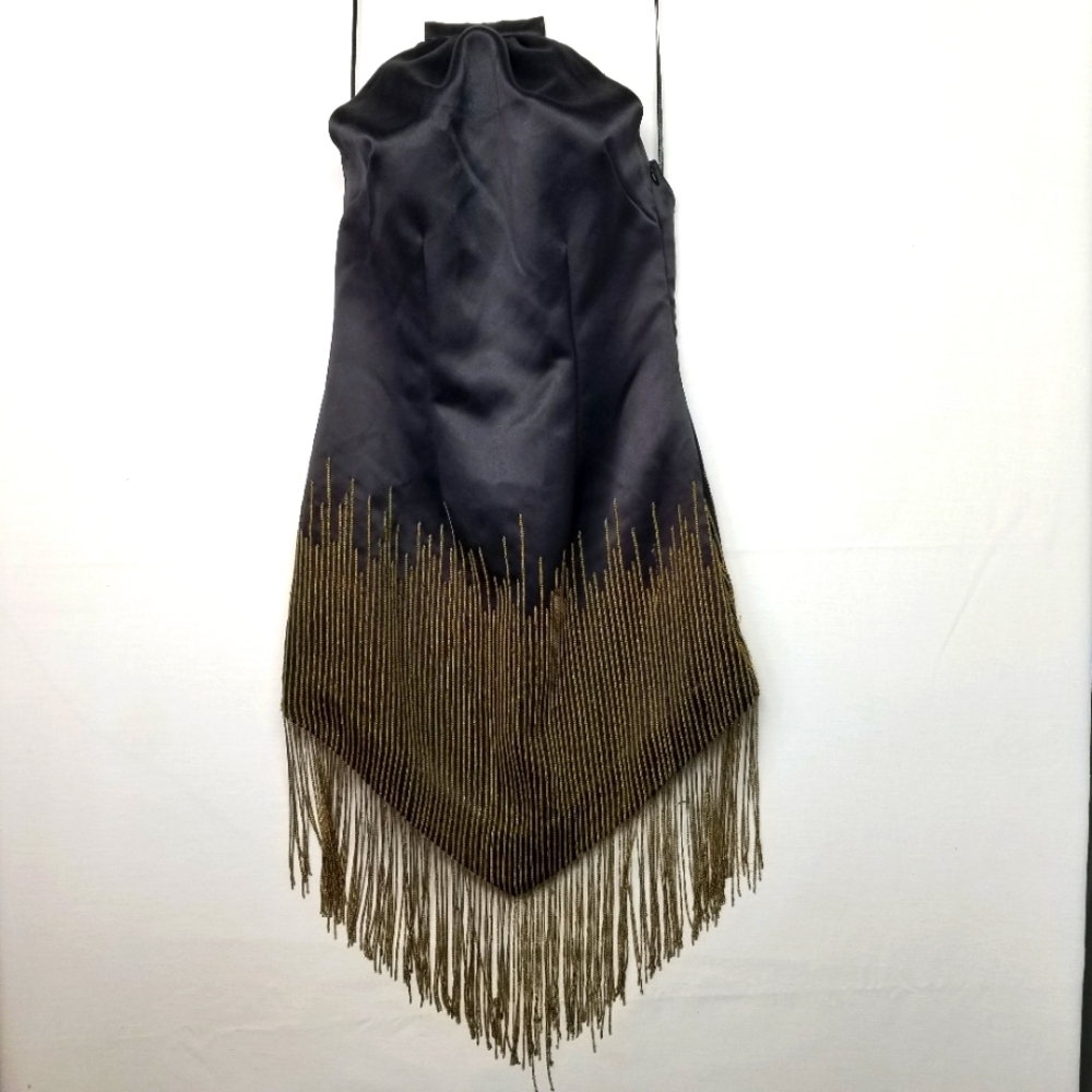 Retrofete EOS Embellished Fringe Dress XS - Black w/ Gold Chains *Flaws in pics